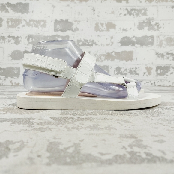 New STUART WEITZMAN Vail Sport Croc-embossed Leather Sandal In White M386 - Picture 5 of 12